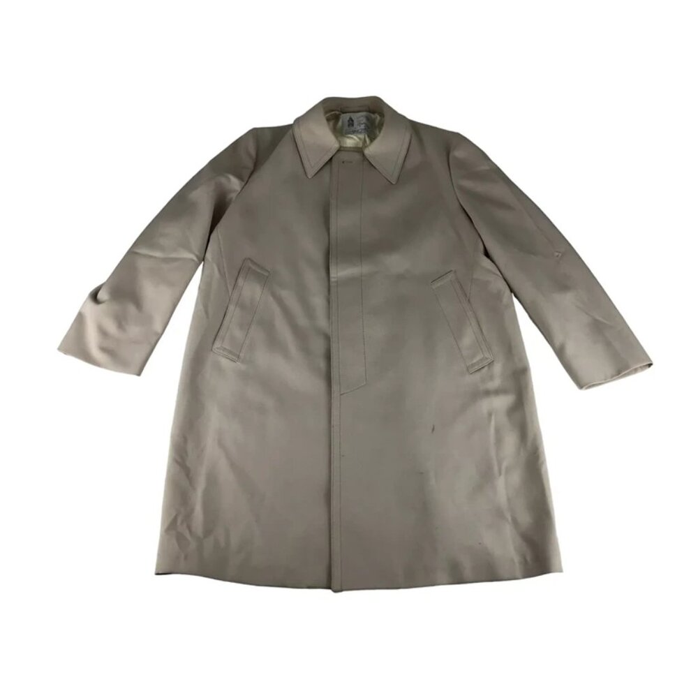 London Fog Mens Beige Long‎ Sleeve Collared Button Front Trench Coat Size 42R